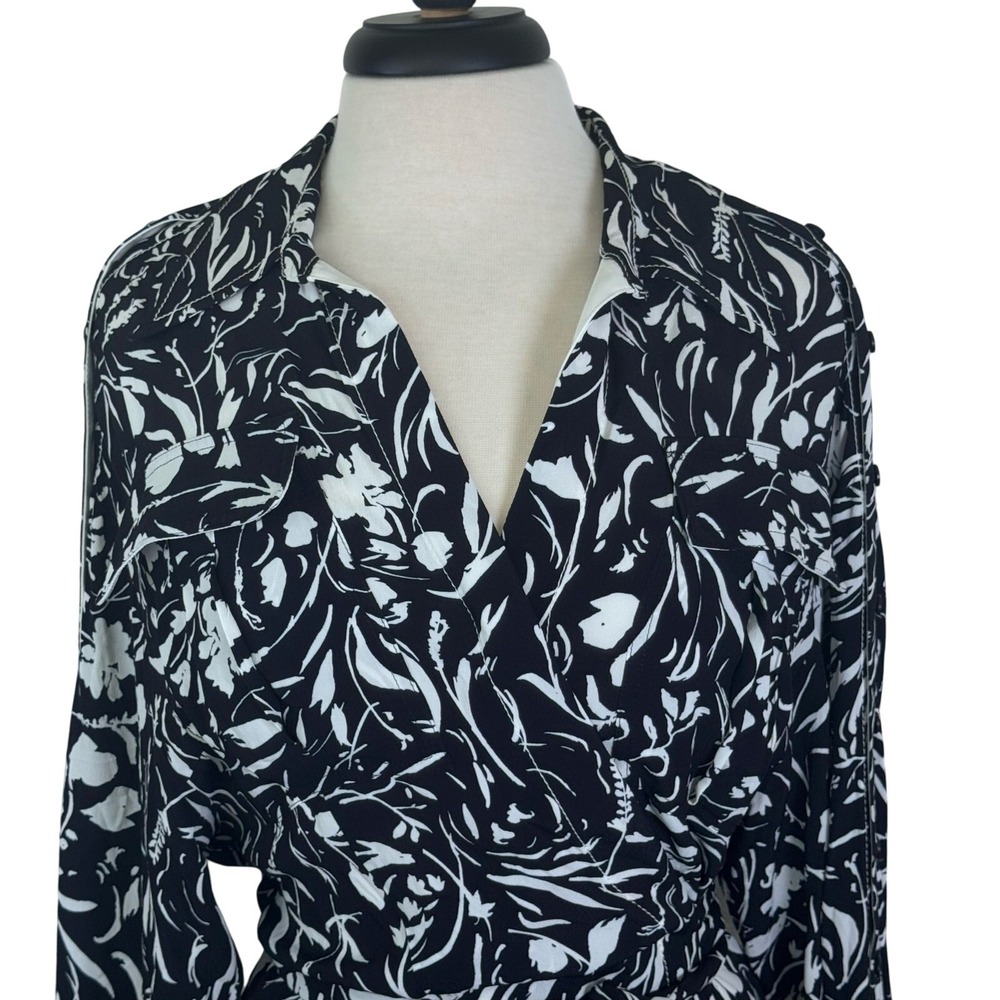 New Proenza Schouler Crepe De Chine Black White Floral Wrap Midi Dress Sz 6 - Picture 2 of 16